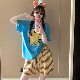 卡通Hellokitty睡衣女2026年新款夏季纯棉短袖格子短裤家居服套装