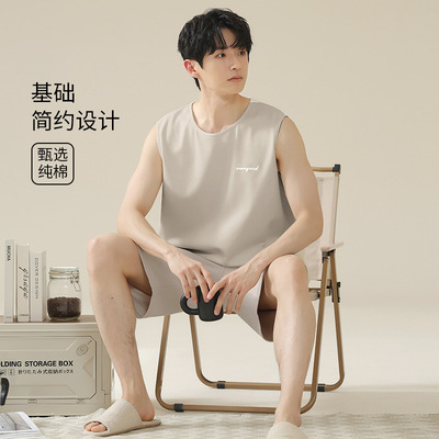 睡衣男款男士夏季纯棉背心青少年
