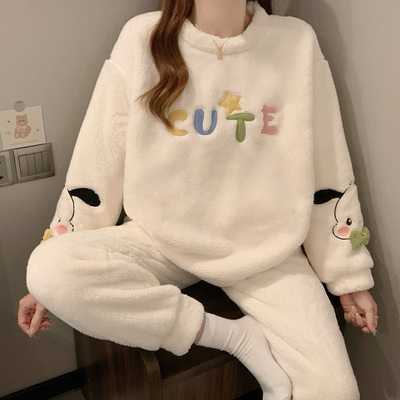 珊瑚绒睡衣女秋冬季加绒加厚卡通