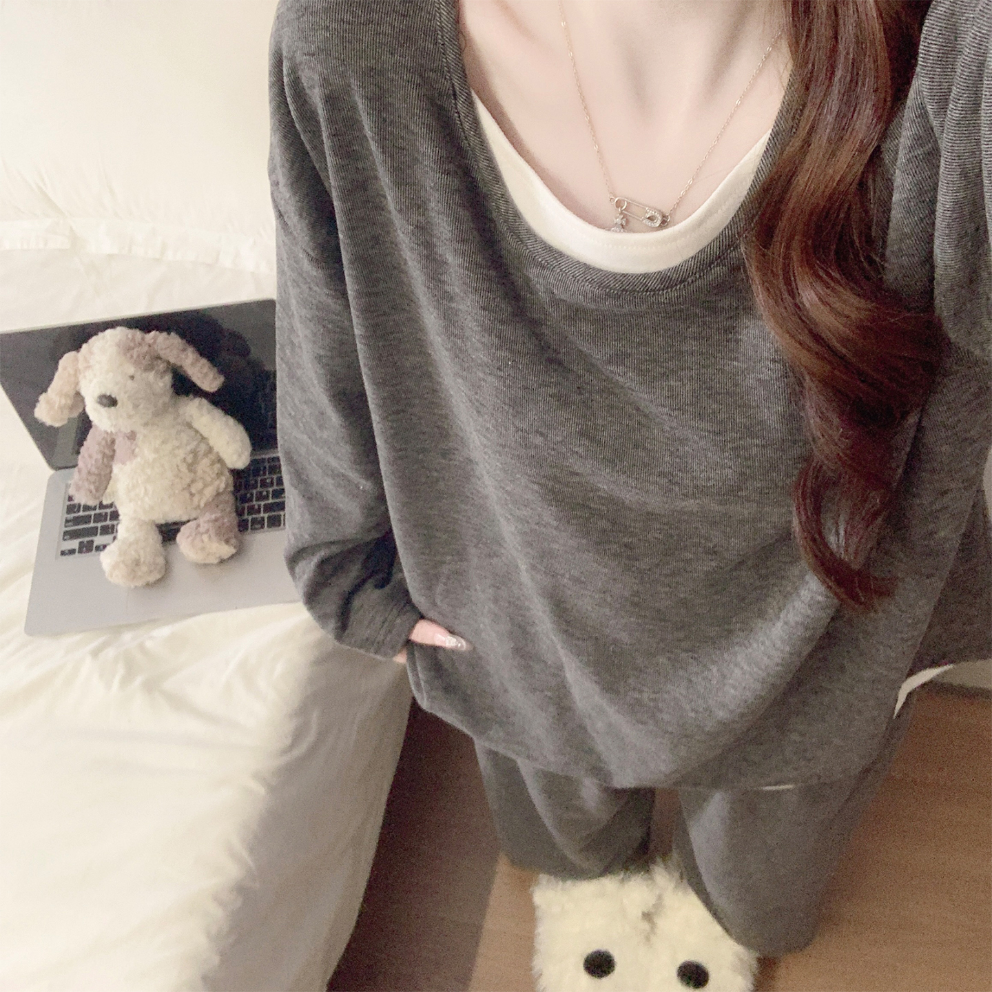 睡衣女款秋冬季羊绒保暖长袖休闲