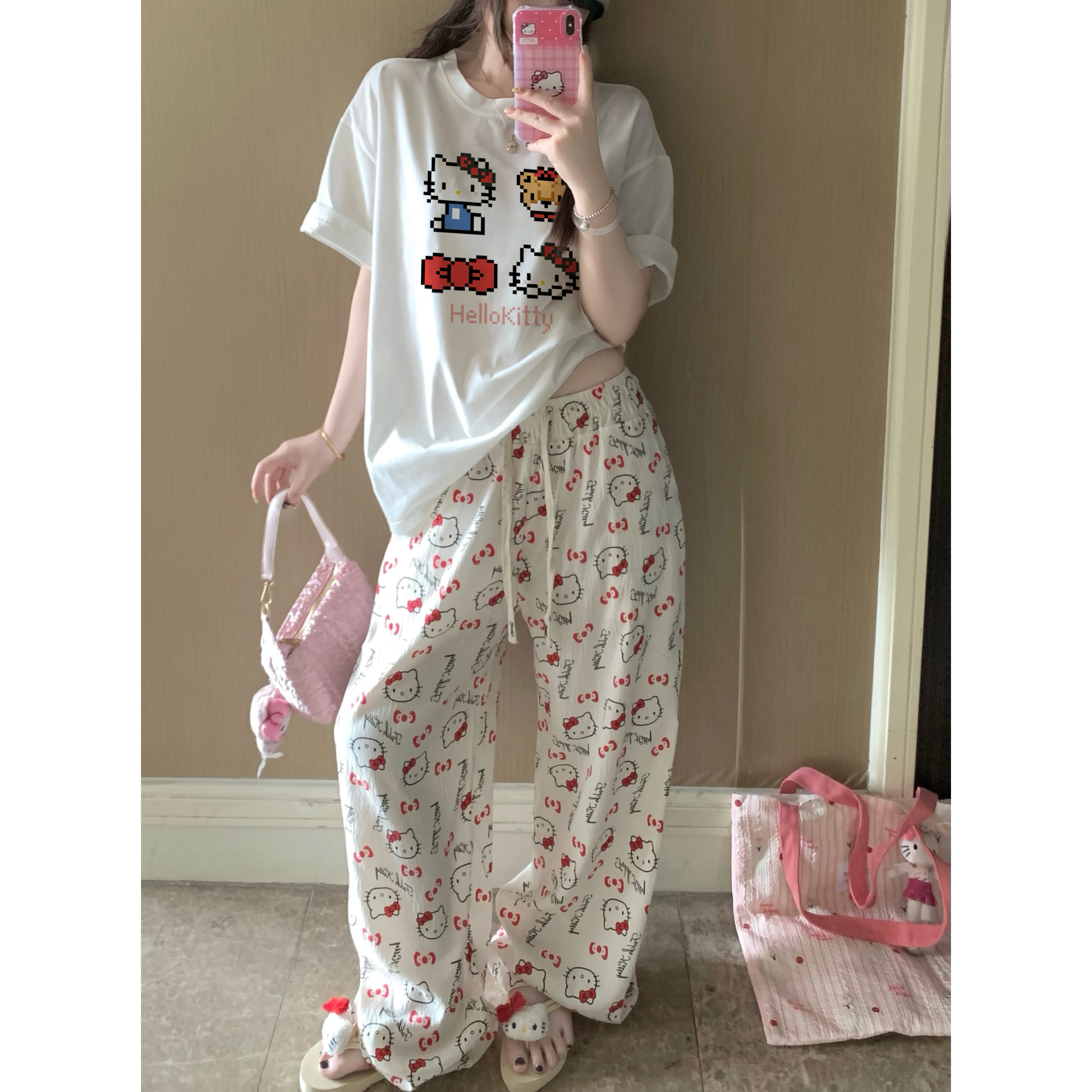 睡衣女夏季新款短袖长裤纯棉套装