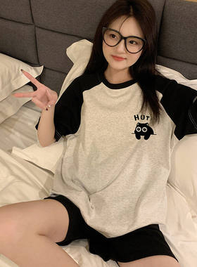 睡衣女夏短袖纯棉青少年初中学生