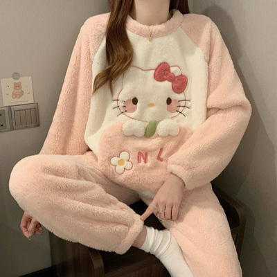 网红睡衣女秋冬季珊瑚绒加厚加绒