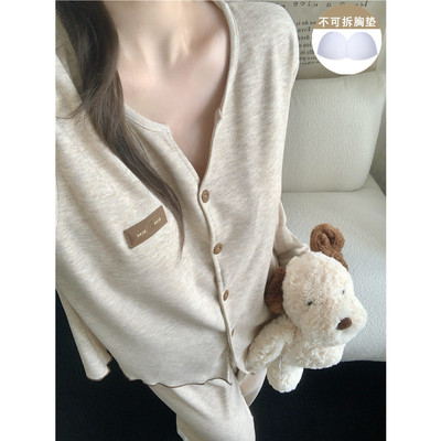 高级感羊绒睡衣女款秋冬季带胸垫