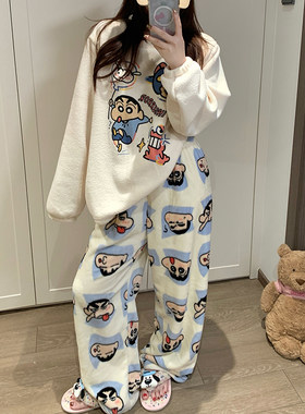 冬天厚款加绒高个子睡衣睡裤女士
