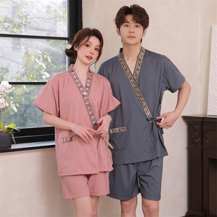 纯棉汗蒸服开衫 男高档想拿洗浴服和服女家居服睡衣情侣按摩足疗服