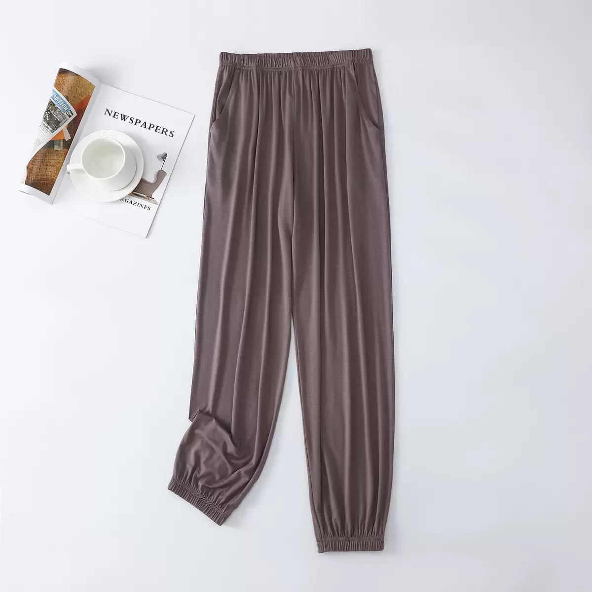 春秋女睡裤束口运动裤莫代尔薄带兜宽松大码透气健身舞蹈家居长裤