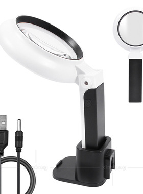 手持式台式充电放大镜多用途6倍8倍16倍三色LED灯阅读看书收藏