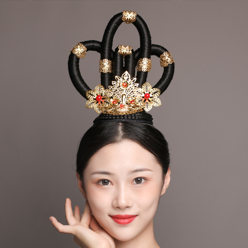 汉唐古风造型飞天头饰古装洛神甄宓演出仙女发饰飘逸扇子舞敦煌舞