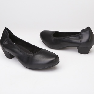 高铁乘务员高跟鞋软底圆头真皮乘务员鞋子黑色职业上班平底航班鞋