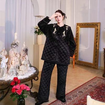 新款刺绣人间国色三层夹棉睡衣