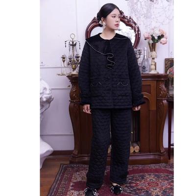 三层夹棉加绒加厚黑色钻睡衣女款