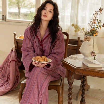 秋冬夹棉加厚保暖纯棉家居服套装
