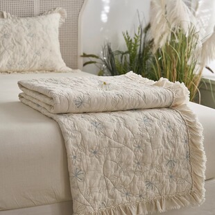 韩式 精致压花绗缝纯棉床盖三件套轻奢全棉防滑床单不缩水花边被单