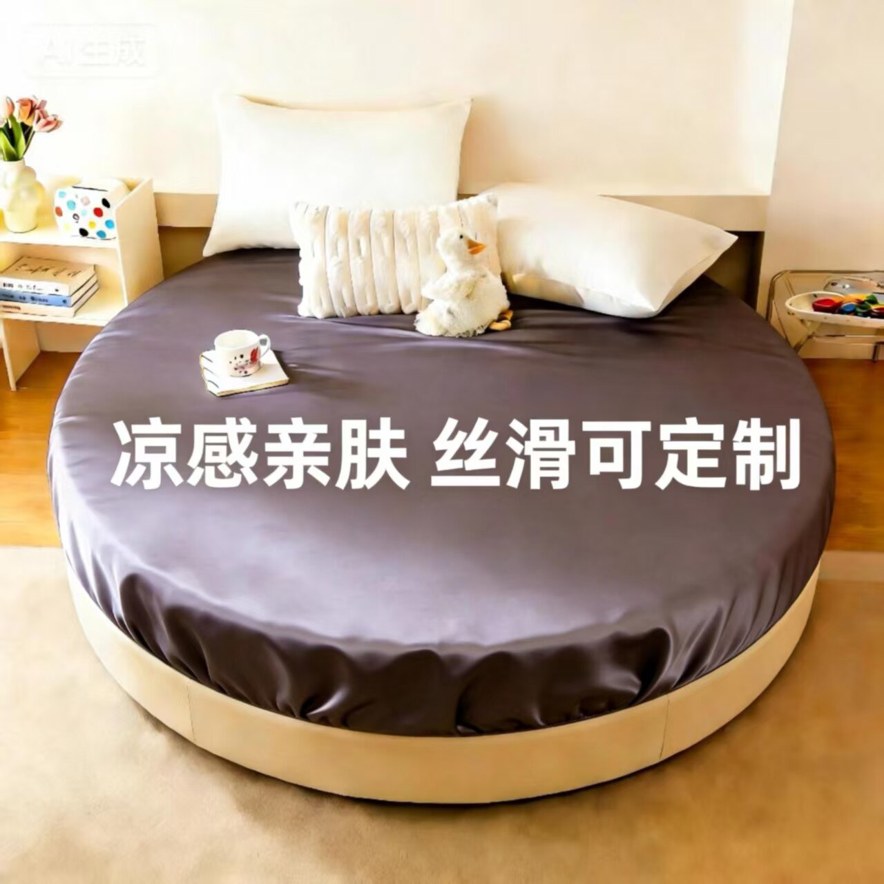 夏季网红风紫灰色冰丝床笠单件可定制凉感亲肤水洗真丝床罩三件套