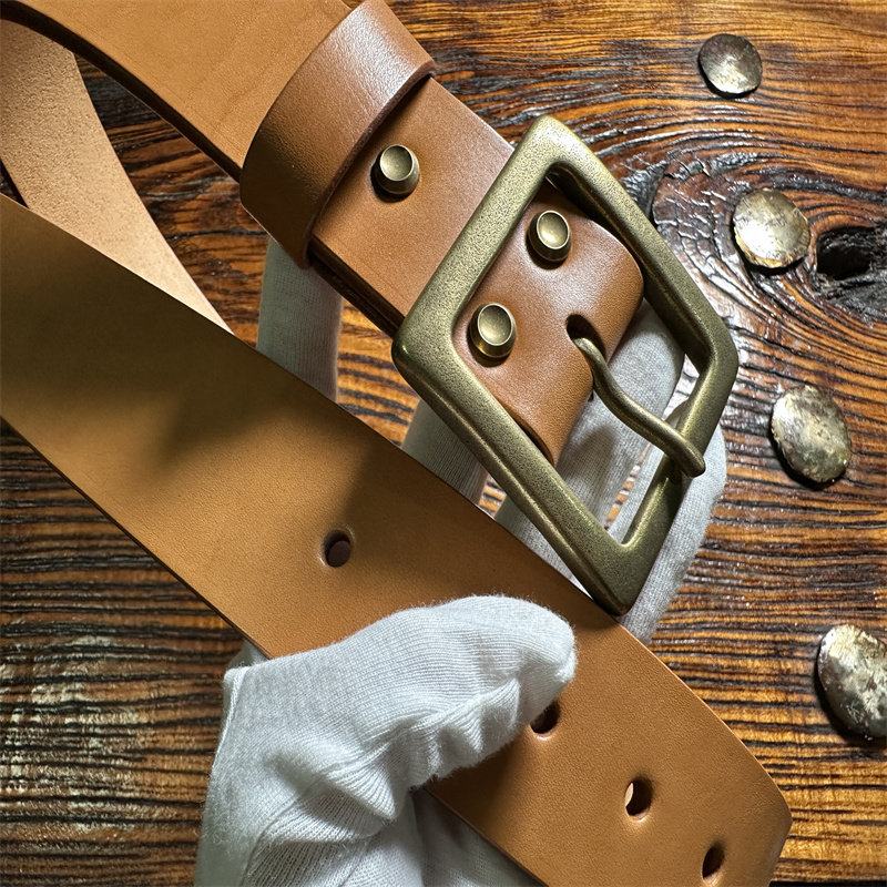 手工定制头层牛皮美鞍革4.5cm加宽黄铜做旧男日字扣真皮腰带皮带