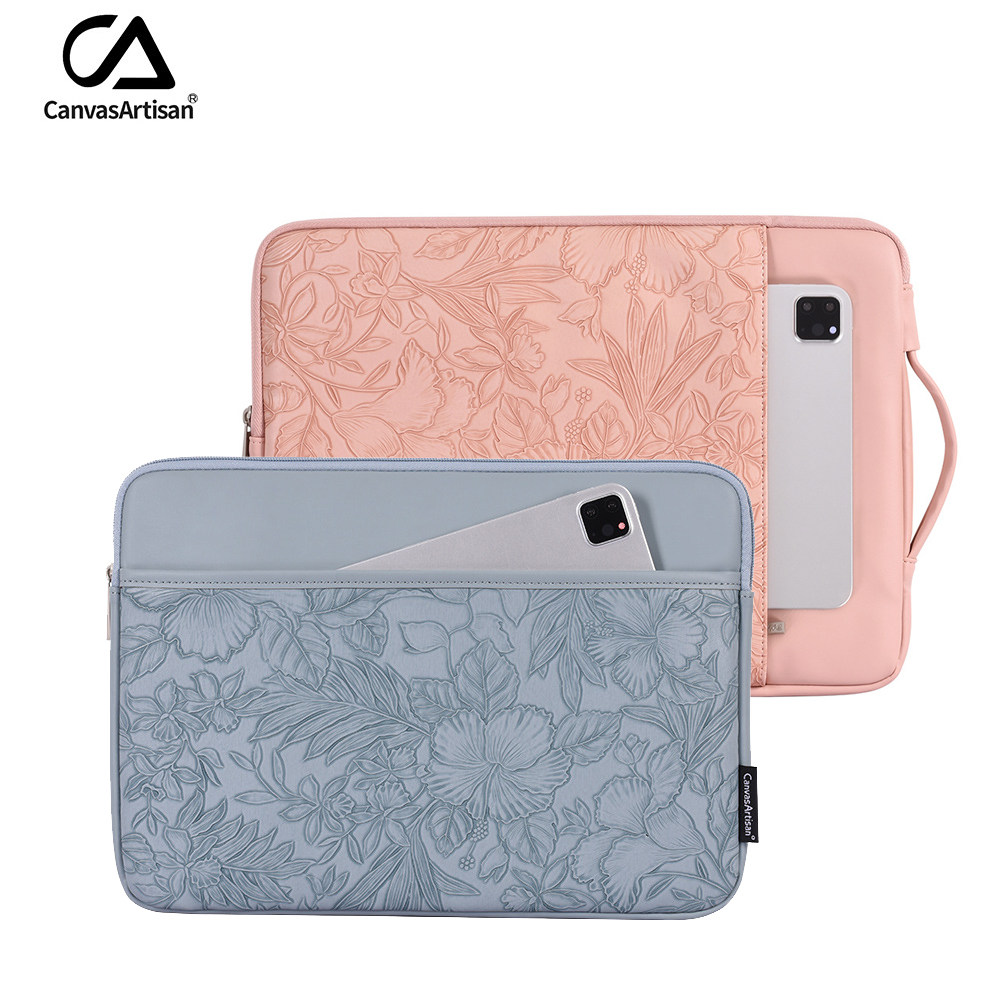 防水花卉刺绣雕花纹14笔记本电脑包15.6手提拉链式收纳包皮质防震防摔平板包11/12/13.3寸苹果华为小米内胆包