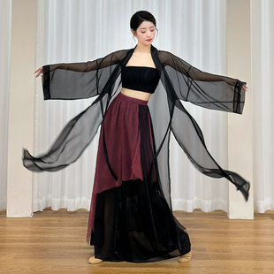 纱衣黑色飘逸古风爵士舞蹈服原创外披中国舞套装 古典舞服大袖 开衫