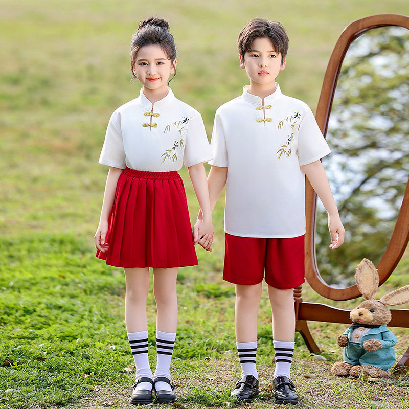中国风立领短袖小学生合唱演出服