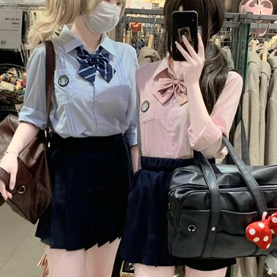 车厘子jk原创韩式长短袖衬衫女学院风甜美百搭制服衬衣粉色上衣夏