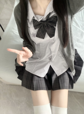 车厘子jk原创短长袖衬衫女学院风百搭刺绣水灰色衬衣制服套装裙