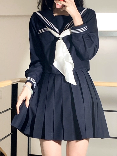 Японская школьная юбка, лонгслив, базовая униформа, комплект