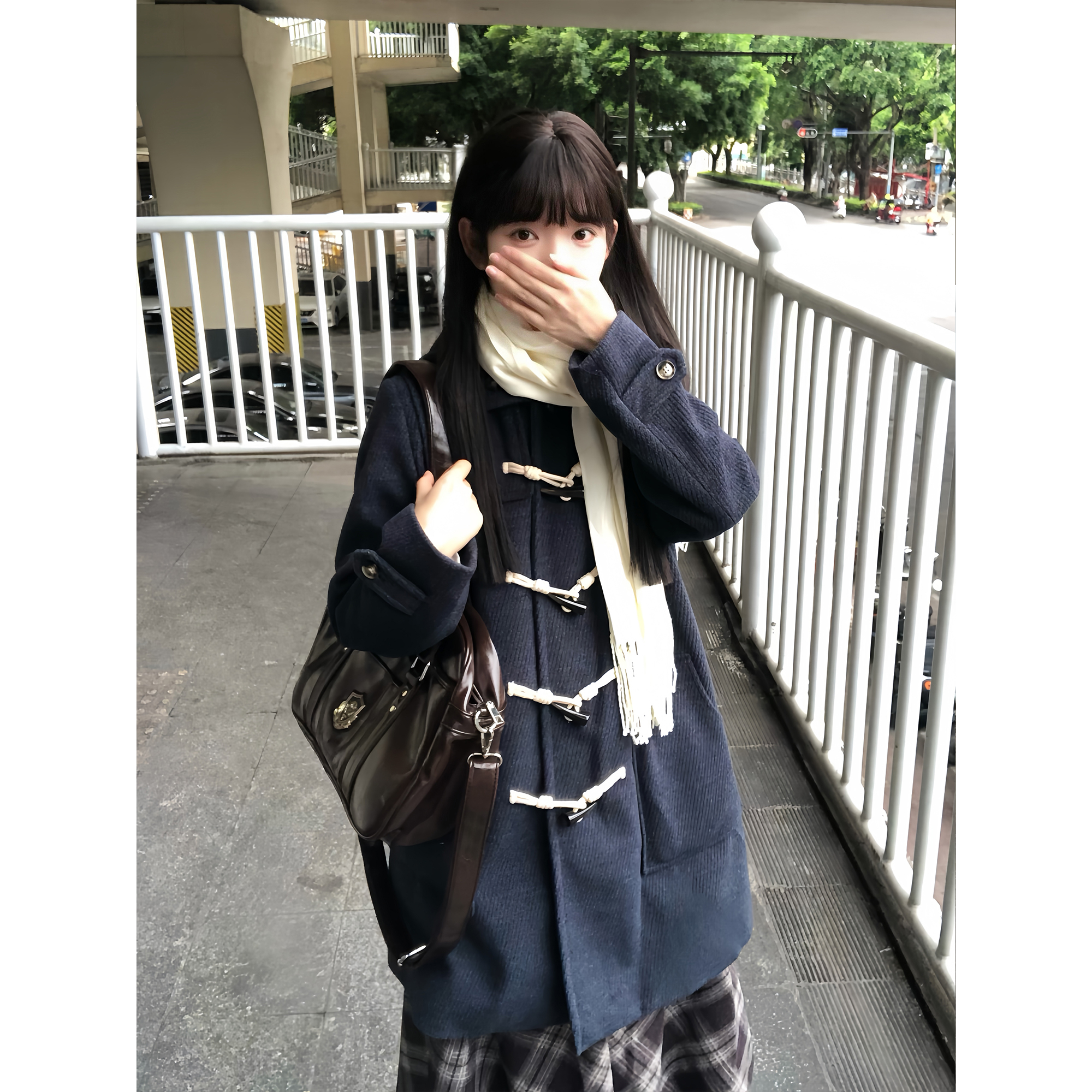 【雪雾川】日系学院风牛角扣大衣