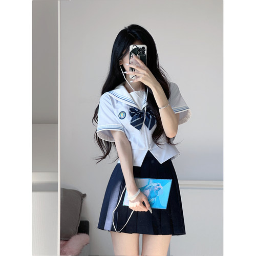 车厘子jk【雪芽中】原创收腰水色水手服日系学院风制服百褶裙套装