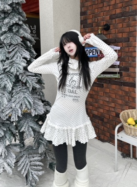 咖喱人日韩可爱波点裙摆叠穿长袖t恤女2025秋冬新款百搭休闲上衣