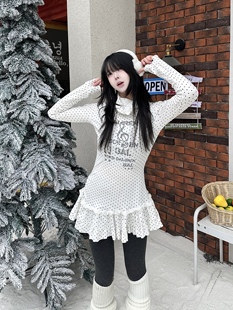 咖喱人日韩可爱波点裙摆叠穿长袖t恤女2025秋冬新款百搭休闲上衣