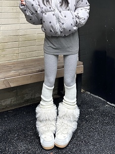 袜外穿踩脚保暖 连裤 咖喱人秋冬加厚竖条纹灰色打底裤 女棉小脚裤