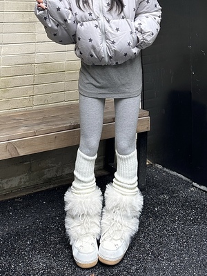 咖喱人秋冬加厚竖条纹灰色打底裤女棉小脚裤连裤袜外穿踩脚保暖