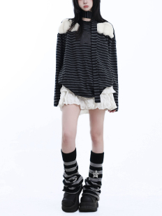 朋克vintage风 圆领T恤宽松黑灰美式 咖喱人新款 星星条纹翅膀长袖