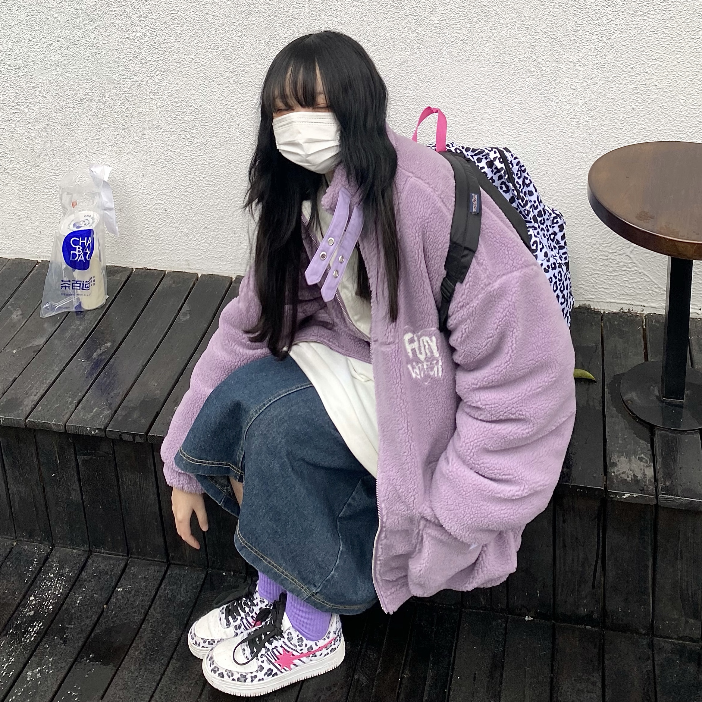 takeoff咖喱人羊羔绒棉服厚高领