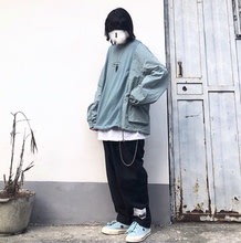 Take off咖喱人/拼接蓝色卫衣带口袋街头自制男女卫衣潮