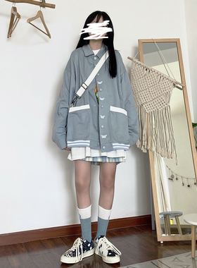 Take off咖喱人秋外套日系街头翻领夹克宽松bf潮蝴蝶刺绣男女百搭