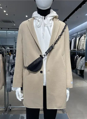 柜价2299[绵羊毛+山羊绒]G家男装秋冬卡其色双面羊绒大衣外套6008