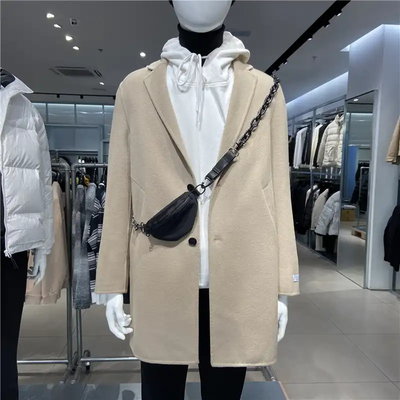 柜价2299[绵羊毛+山羊绒]G家男装秋冬卡其色双面羊绒大衣外套6008