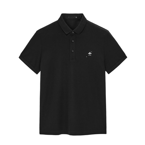 夏季黑色短袖修身蜜蜂刺绣POLO衫