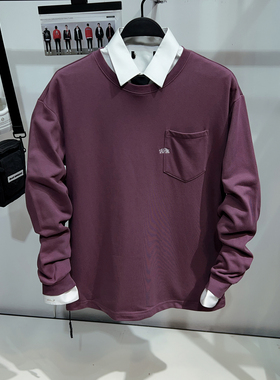 [鸟]男装小毛圈重磅圆领卫衣字母刺绣宽松情侣长袖体恤打底衫1334