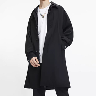 宽松长款 牛仔拼接假两件翻领风衣男秋冬新款 通勤男装 外套8001I