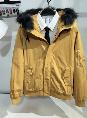 商场同款!G家男装短款工装棉衣貉子毛领羽绒棉棉服连帽棉夹克外套