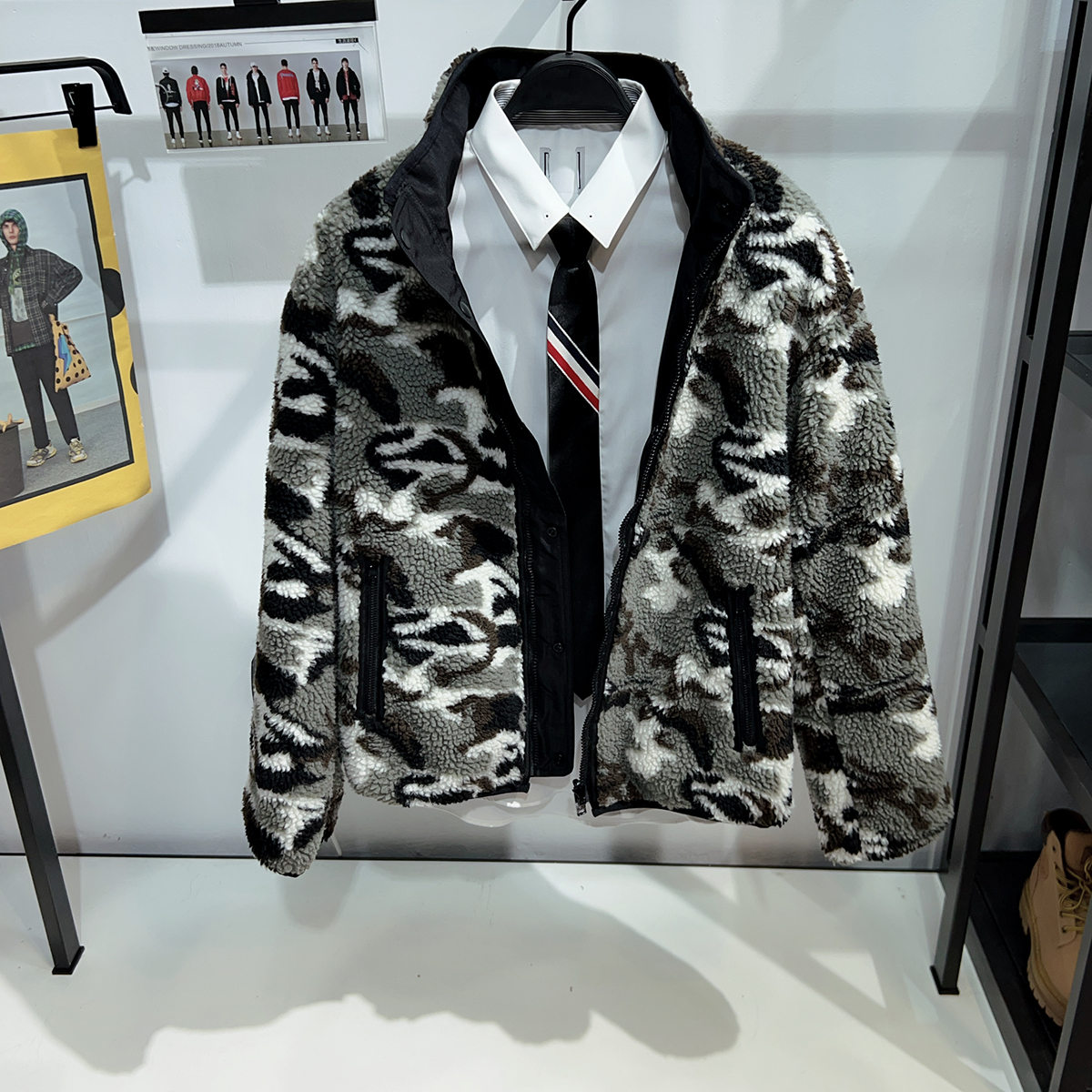 【双面穿】G家男装仿羊羔绒夹克24冬新款 加厚立领迷彩摇粒绒外套