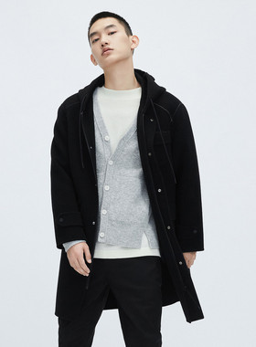 柜1899[81羊毛]G家男装双面呢大衣中长款连帽毛呢工装风外套6016J