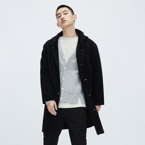 G家男士双面呢中长款连帽大衣