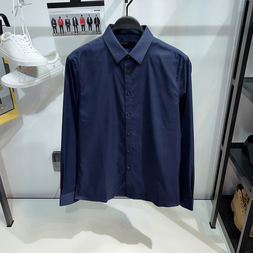 G家男士藏青色抗皱免烫长袖衬衫