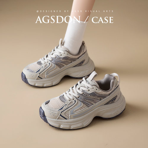 奥古狮登情侣同款秋冬网面透气老爹鞋2025女鞋厚底加绒百搭复古鞋