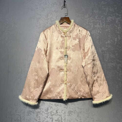 新中式立领提花两面两穿羽绒服外套女冬新款国风水貂毛饰鹅绒上衣