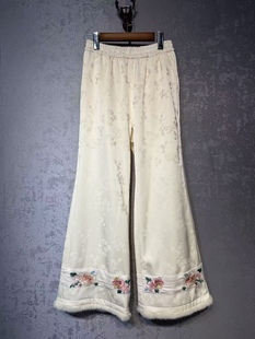 清汉女裤 加厚宝宝绒阔腿裤 百搭高货女 国风重磅真丝提花冬季 新中式