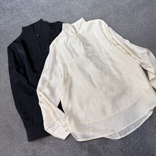 女长袖 立领衬衫 通勤白色纯色天丝提花显瘦遮肉上衣 新中式 2026春装